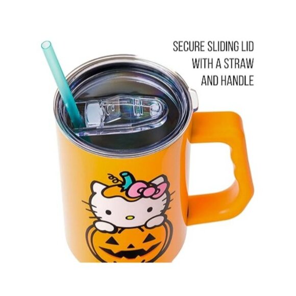Hello Kitty Halloween Jack-O-Lantern Stainless Steel Tumbler With Handle & Straw - Picture 2 of 7